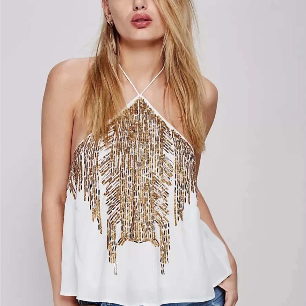 FP Movement by Free People Gold and White Camisole
